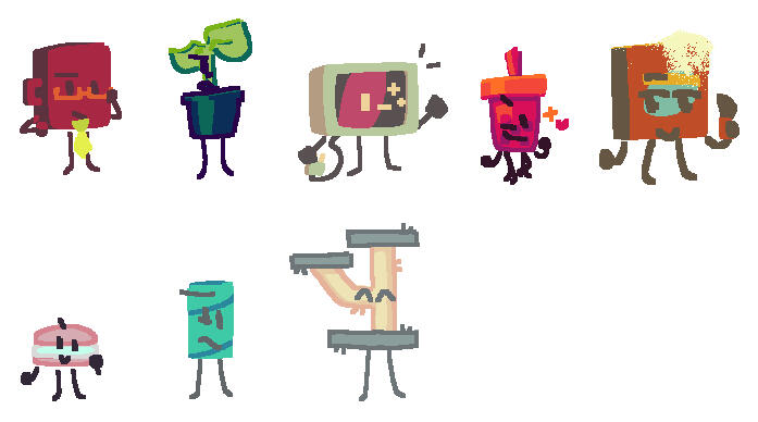 designs by me + color palettes from https://perchance.org/object-show-oc